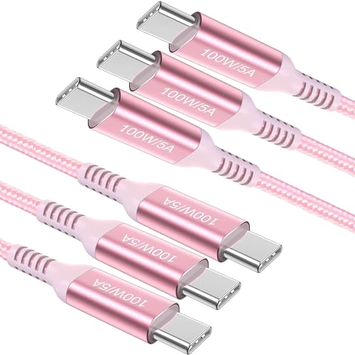 Elevate Your Charging Experience with Awnuwuy 100 W Pink USB C to USB C Cable – 10 ft Long (2-Pack) for Fast Charging & Data Transfer, Compatible with i Phone 15 Series, i Pad Pro, Mac Book Air, Samsung Galaxy S23/S22, Pixel 6 – Stylish Durability & Enhanced Performance for All Your Devices