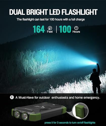 Ultimate BLAVOR Solar Charger Power Bank – 10,000 m Ah Portable Wireless Battery Pack with 20 W Fast Charging, USB-C Compatibility, Solar Panel for Sustainable Energy, and Dual Flashlight for Outdoor Adventures – Essential Gear for Campers and Hikers