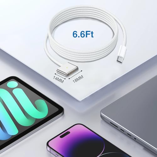 Elevate Your Mac Book Charging with the 6.6 ft USB-C to Magnetic 3 Cable – 140 W Power Delivery for Swift, Secure Connections – Durable Design for Everyday Use & Effortless Detachment for Mac Book Pro/Air (2021-2024)