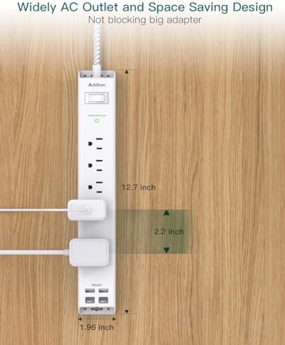 6 Ft Surge Protector Power Strip with 5 AC Outlets & 2 USB-C Ports – Space-Saving Flat Extension Cord for College Dorms & Home Office – Reliable Desktop Charging Station in Sleek White Design – Enhanced Surge Protection for Optimal Device Safety