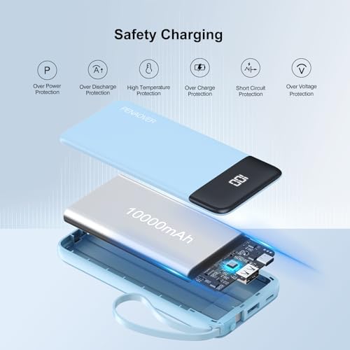 Ultimate 10000 m Ah Portable Power Bank with Built-in Charging Cable and LED Power Indicator – Travel-Ready External Battery Pack for i Phone 16/15, Samsung S22, and Android Devices – Unmatched Compatibility and Rapid Charging for On-the-Go Lifestyles