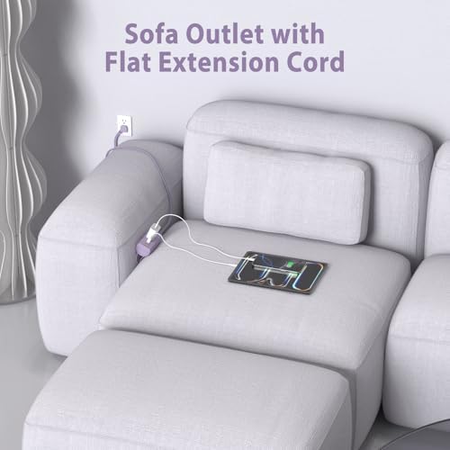 HEZI Couch Charging Station with 2 AC Outlets and 3 Fast USB Ports – 10 ft Flat Power Cord for Seamless Charging – ETL Listed Surge Protector for Furniture – Enhance Comfort and Stay Powered Up