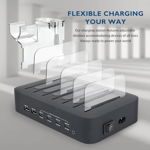 Ultimate 100 W USB C Multi-Device Charging Station: Fast Charge 4 PD & 2 USB Ports for Apple i Phone, i Pad, Android Phones & Tablets | Compact Desktop Organizer with Advanced Safety Features for Home & Office Use