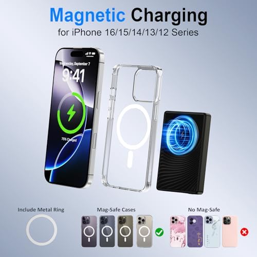 Ultra-Slim 10000 m Ah Magnetic Wireless Power Bank – 20 W Fast Charging for i Phone 16 Pro Max & Samsung Galaxy S25 Ultra, Dual Device Support, Compact Design for On-the-Go Charging, Enhanced Safety Features, Includes USB-C Cable