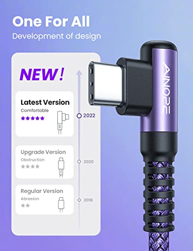 AINOPE Right Angle USB C Cable – 2-Pack (10 ft + 10 ft) Fast Charging 3.1 A Nylon Braided Charger for Enhanced Device Compatibility, Ideal for Gaming and Multitasking, Durable Black Design