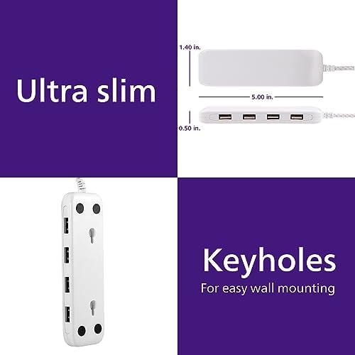 Philips 24 W USB Power Strip with 6 ft Braided Cable – Ultimate Charging Station for i Phone, i Pad, Samsung Galaxy & Google Pixel – 4 Port USB-A Design for Fast & Efficient Device Charging – Sleek & Durable Solution for Home, Office & Travel