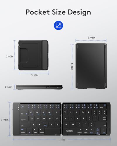 Samsers Portable Foldable Bluetooth Keyboard with Phone Holder – Rechargeable Multi-Device Compatible Wireless Keyboard for i Pad, i Phone, Mac Book, Android & Windows – Ideal Travel Companion for Efficient Typing