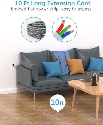 High-Performance Surge Protector Power Strip Tower with 12 Outlets and 4 USB Ports (2 USB-C) – Versatile Desktop Charging Station for Home Office and College Dorms, 6 Ft Flat Plug Extension Cord, Space-Saving Design for Enhanced Device Connectivity and Safety