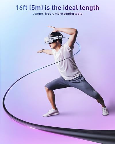 Maxonar VR Charging Link Cable 16FT (Next-Gen Chip) Compatible with Meta Quest 3S/Quest 3/Oculus Quest 2/Pico 4 Accessories and PC/SteamVR, Awesome Gift-5Gbps USB 3.0 to USB C Cable-White – Enhanced Compatibility and Speed