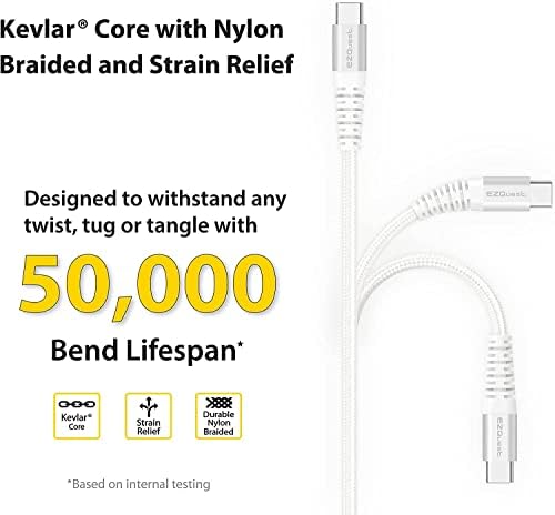 EZQuest 120 W Ga N USB-C Charger with 2 USB-C & 1 USB-A Ports – Travel-Ready Fast Charging Block with 2 Meter Cable – Compatible with Mac Book Pro, i Pad Pro & All Type-C Devices for Ultimate Power Efficiency