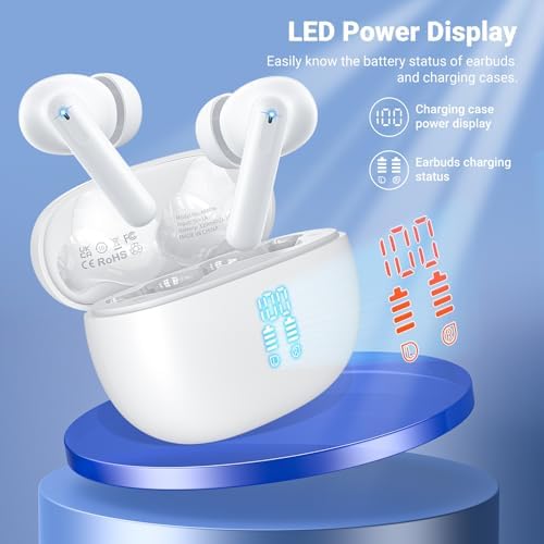 Aoslen Bluetooth 5.3 Wireless Earbuds – Ultimate Hi-Fi Stereo Experience with 42-Hour Playtime, IPX7 Waterproof Rating for Active Lifestyles, Enhanced Call Clarity via 4 ENC Microphones, LED Battery Display for Seamless Compatibility with i OS and Android Devices