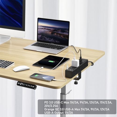 CCCEI 15-Outlet Desk Clamp Power Strip – Ultimate Surge Protector with Fast Charging USB Ports, 6 FT Flat Plug for Enhanced Accessibility, Compatible with 1.6-Inch Tabletops, Sleek Black Design for Modern Workspaces