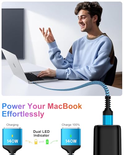 High-Speed 140 W USB-C to Magnetic 3 Charging Cable for Mac Book Air & Pro – 6 ft Durable Cord with Enhanced Compatibility for M1, M2, M3, M4 Models – Effortless Magnetic Connection and Fast Charging Efficiency