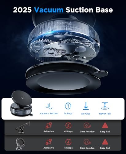 Beeasy for Magsafe Car Phone Holder, Upgraded 360°Adjustable Vacuum Suction [20X N56 Magnets], Phone Mount for Car/Gym/Smooth Surface, Cell Phone Holder for iPhone 16e 16 15 14 13 12 Pro Max, Black – Enhanced Compatibility and Speed