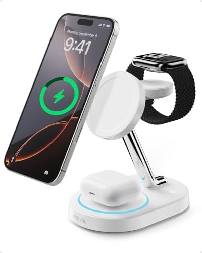 Intoval 3-in-1 Magnetic Wireless Charging Station for i Phone 16/15/14/13, Apple Watch & Air Pods – Fast, Sleek & Space-Saving Design for Effortless Charging | Enhanced Compatibility & Safety Features in Elegant Black Finish
