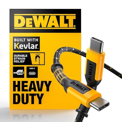 DEWALT Professional 6 ft Heavy Duty USB C Charging Cable – High-Speed 60 W Type-C to Type-C Cord for Fast Charging i Phone 16/15 Pro Max, Mac Book, i Pad, and Samsung Galaxy – Robust Design for Jobsite Durability and Enhanced Compatibility