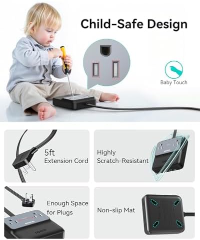 Ultimate 100 W Ga N USB-C Charging Station with Surge Protection – 6-Port Multi-Device Power Strip for Mac Book Pro, i Phone 16 Pro, and Chromebook – Space-Saving Flat Plug Design and 5 ft Extension Cord for Flexible Use – Perfect for Home and Travel