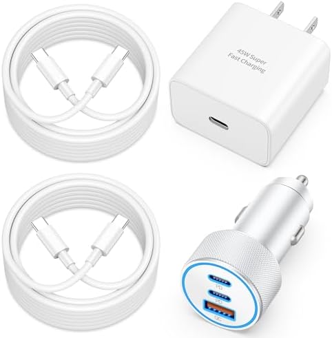 Ultimate 4-in-1 USB C Fast Charging System: 67 W 3-Port Car Charger, 45 W Wall Adapter, and Dual 3 FT USB C Cables for i Phone 16 Series, i Pad, and Mac Book – Superior Speed and Compatibility for On-the-Go Power Solutions