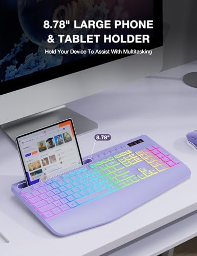 SABLUTE Ergonomic Large Print Wired Keyboard with Wrist Rest & Phone Holder – Perfect for Enhanced Visibility and Comfort in Windows, Desktop & Laptop Use – Eye-Catching Yellow Design for Effortless Typing Experience