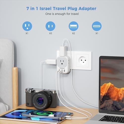 Ultimate European Travel Power Adapter: 4 AC Outlets & 3 Fast Charge USB Ports (1 USB-C PD 20 W) – Compact, Foldable Design for Effortless Connectivity in Spain, France, Germany, Italy, Portugal & Iceland – Versatile Compatibility for All Your Devices