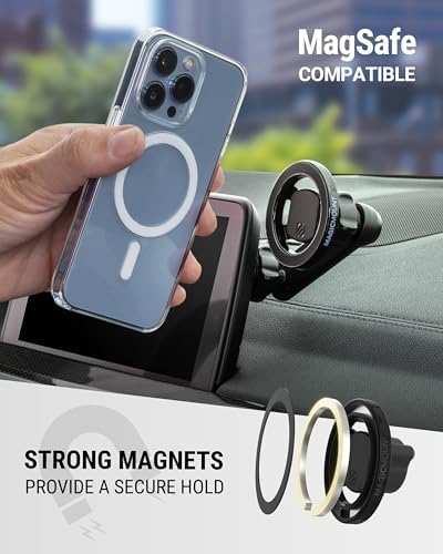 Scosche SMS1 ODVR-1 Magic Mount: 5-in-1 Mag Safe Magnetic Phone Holder for Hands-Free Driving – Versatile Car Vent, Dashboard & Floating Screen Mounts Compatible with i Phone 12-16, Secure Grip & 360-Degree Rotation for Optimal Viewing