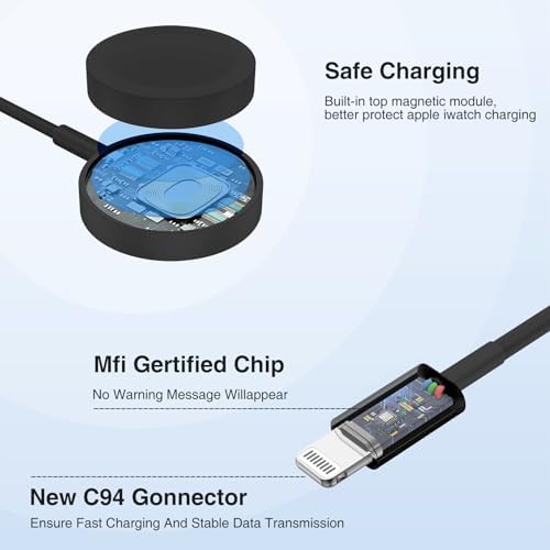 Ultimate 3-in-1 Magnetic Charger for Apple Watch – Fast USB-C Charging Cable for i Phone & i Pad Compatibility – 6 FT Versatile Length for All Apple Watch Series – Durable Design for Effortless Home and Travel Charging