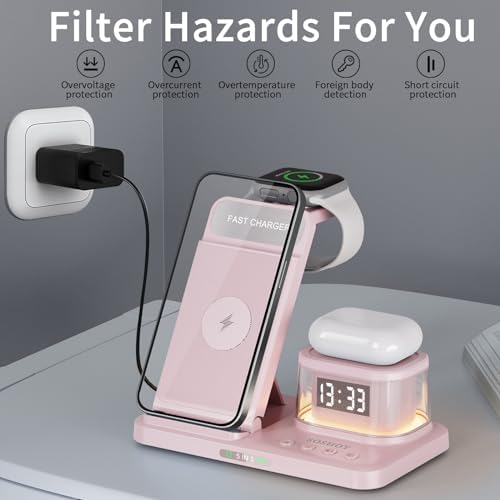 Elevate Your Charging Game: 5-in-1 Foldable Wireless Fast Charger with Integrated Night Light & Transparent Clock for Apple Devices – Ideal for i Phone 16/15/14/13/12/11 Pro Max, Apple Watch, and Air Pods – Sleek Green Design for Ultimate Portability and Style