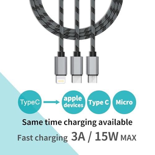 Type-C to 3 Multiple Charging Cable – 3.94 ft (120cm), Micro, Type C, for I Product Device Compatible, 3 in 1 Multiple Charger – Enhanced Compatibility and Speed