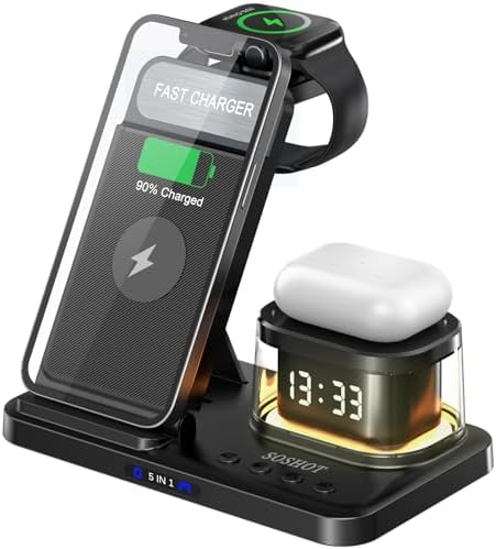 Elevate Your Charging Game: 5-in-1 Foldable Wireless Fast Charger with Integrated Night Light & Transparent Clock for Apple Devices – Ideal for i Phone 16/15/14/13/12/11 Pro Max, Apple Watch, and Air Pods – Sleek Green Design for Ultimate Portability and Style