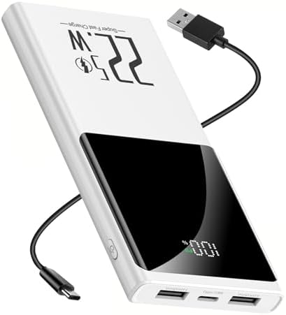 Ultra-Slim 10000 m Ah Portable Charger with 22.5 W Fast Charging – Compact Power Bank for i Phone 12-16, Samsung, Google & Android Devices – LCD Display & Dual USB-C Ports for Effortless Charging on the Go