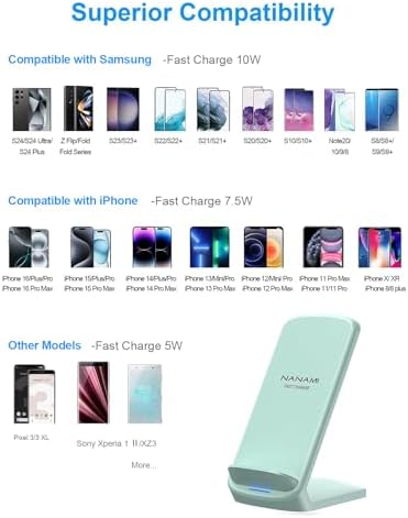 NANAMI Qi-Certified Fast Wireless Charging Stand – Ultimate Compatibility for Samsung Galaxy S25/S24/S23/S22/S21/S20 & i Phone 16/16 Pro/16 Pro Max/15/14/13 – Sleek Design, Rapid Power Delivery, and Adjustable Viewing Angles for a Seamless Charging Experience