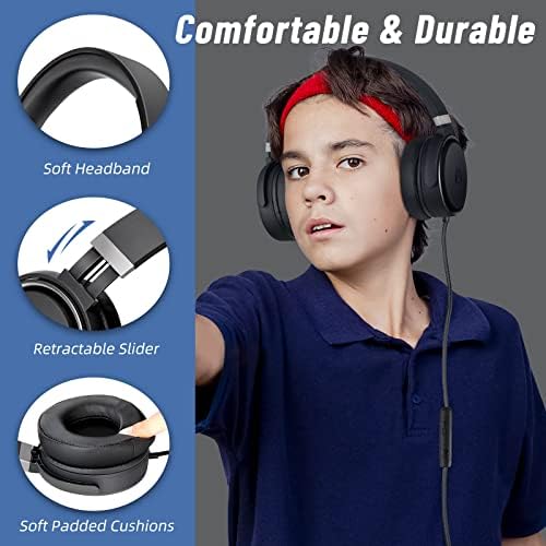 Rockpapa Ultra-Light Foldable Wired Headphones with Integrated Microphone – Premium Stereo Sound for All Ages, Perfect for Travel with Tangle-Free Cord and 3.5 mm Compatibility – Sleek Black/Grey Design for Everyday Listening and Virtual Meetings