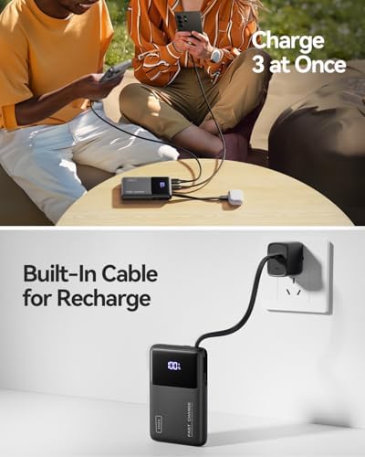 Experience Ultimate Portability with the INIU 45 W Slim 10,000 m Ah Power Bank – Built-in USB-C Cable for Fast Charging on the Go, Compatible with i Phone 16/15, Samsung S24/S23, Google Devices and More, Your Perfect Travel Companion for Uninterrupted Connectivity and Convenience