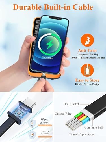 Ultimate Solar Power Bank 43,800 m Ah with QC3.0 Fast Charging & Qi Wireless Technology – Dual Output Cables & 680 Lumen Emergency Flashlight for Outdoor Adventures and Travel Efficiency