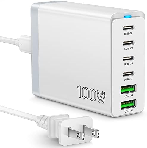 Ultimate 100 W USB C Multiport Charging Hub – Fast Charge 6-Device Station with 4 USB-C & 2 USB-A Ports, Quick Charge 3.0 Compatibility for i Phone 15/14/13/12 Pro Max, i Pad, Galaxy and Pixel – Compact Design for Home/Travel Convenience
