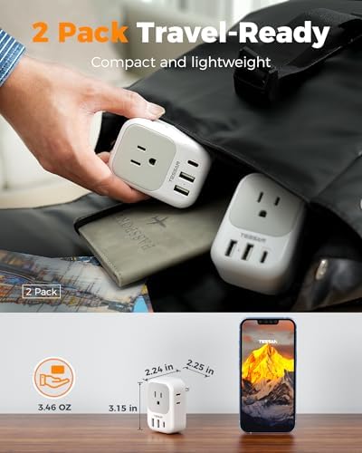 TESSAN Dual Pack European Travel Adapter with 4 AC Outlets and 3 High-Speed USB Ports – Ultimate International Power Converter for Seamless Device Charging in Italy, Spain, France, Portugal, Germany, and Iceland – Essential Travel Accessory for Modern Explorers