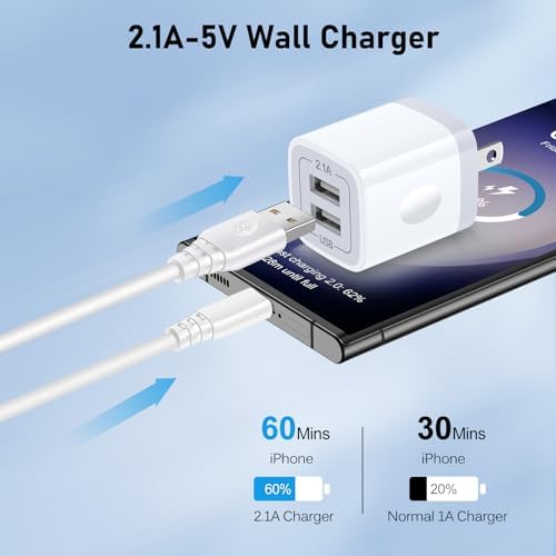 Dual USB Power Adapter Block – Fast 5 V 2.1 A Charging Station for i Phone & Android Devices – Compact Wall Charger with Dual Ports – Sleek Black Design for Home & Travel – 2-Pack USB Charger Cube for Rapid Device Compatibility