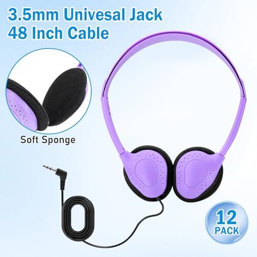 30-Pack Durable Over-Ear Headphones for Kids – Adjustable Wired Audio Solution with Universal 3.5 mm Jack for Enhanced Classroom Learning Experience