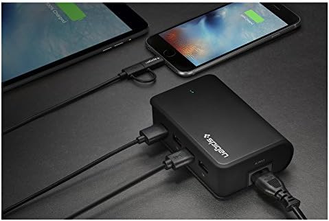 Spigen F204 4-Port USB Wall Charger – Rapid Charging Station for i Phone, Galaxy, Tablets & USB Devices – Compact, Portable & Surge-Protected Power Hub for Home, Office & Travel