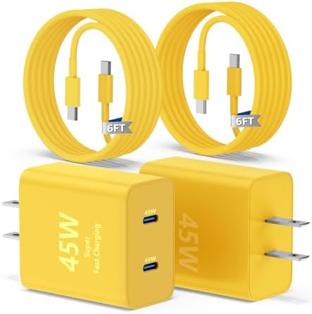 Dual-Port 45 W USB-C Wall Charger for Samsung Galaxy S25/S24 Ultra – Super Fast Charging with 2-Pack 6.6 ft Cables, PD 3.0 & PPS Technology for Enhanced Compatibility and Performance – Ideal for Mobile Professionals and Families