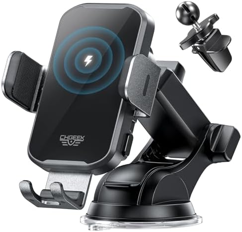 Effortless 15 W Fast Wireless Car Charger & Auto-Clamping Phone Holder Mount – Seamless Compatibility with i Phone, Samsung Galaxy & Google Pixel – Multifunctional Dashboard, Windshield & Air Vent Installation – Essential Hands-Free Accessory for Safe Navigation & Optimal Charging Performance