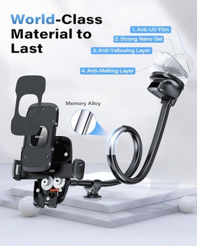 Ultimate 14-Inch Gooseneck Car Phone Mount Holder with Industrial-Strength Suction for Windshield Stability – Hands-Free Universal Cell Phone Holder Compatible with i Phones and Androids for Safe Navigation and Entertainment