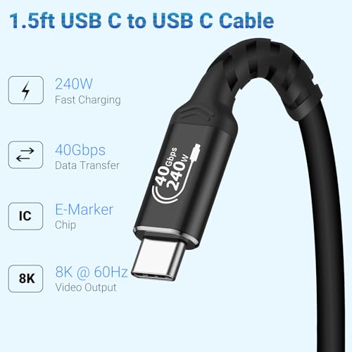 Ultra-Fast USB 4 Data Cable (1.5 FT, 2-Pack) – 40 Gbps Transfer Speed & 240 W Rapid Charging, Compatible with i Phone 15 Series, Samsung Galaxy & Thunderbolt 4/3 Devices – 8 K/6 K/5 K Video Output for Unmatched Performance and Versatility