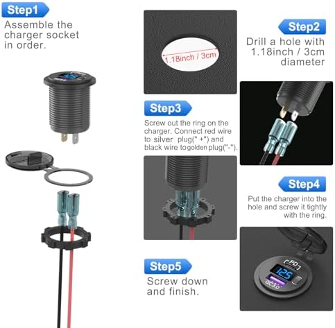 High-Performance 12 V USB C Car Charger Socket – 38 W Waterproof Adapter with PD 3.0 & QC 3.0 for Rapid Device Charging in Cars, Trucks, RVs, and Marine – Features Integrated Power Switch & Voltmeter for Battery Health Monitoring