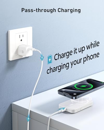 Baseus Magnetic Portable Charger for i Phone – 5,000 m Ah Qi2 Certified Wireless Power Bank with 15 W Mag Safe Compatibility & 20 W USB-C Fast Charging for i Phone 16/15/14/13/12 – Sleek, Lightweight Design for On-the-Go Power Solutions