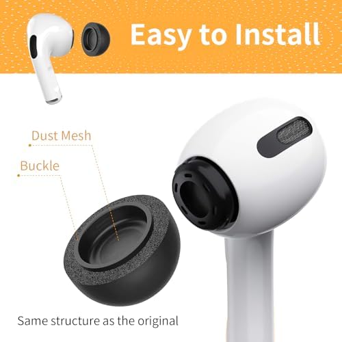 Ultimate Comfort Memory Foam Ear Tips for Apple Air Pods Pro 1 & 2 | Enhanced Noise Isolation & Secure Fit | 3 Large Pairs for Immersive Audio Experience | Perfect Replacement Earbud Accessories