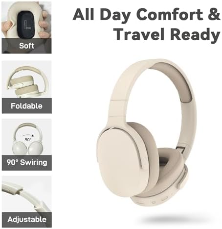 Elevate Your Listening Experience with FIKDCMJ Wireless Over-Ear Headphones – Advanced Noise Cancellation, 12 Hours of Playtime, Hi-Fi Sound & Deep Bass for Audiophiles – Ultra-Lightweight & Foldable Design Perfect for Travel, Luxurious Soft Protein Earpads for All-Day Comfort – Ideal for Home Office, On-the-Go Use & Multi-Device Compatibility