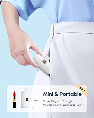 Kuulaa 5000 m Ah USB-C Power Bank with Built-in Plug – PD20 W Fast Charging Battery Pack for i Phone 15/16, Samsung S22/S23 & Android Devices – Compact Design with LCD Display for On-the-Go Convenience and Enhanced Compatibility