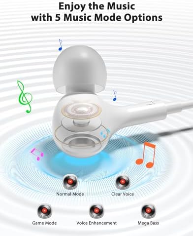 Ultimate USB C In-Ear Headphones: Premium Noise Cancelling Stereo Bass Earbuds for i Phone 16 Pro Max & Samsung Galaxy S Series – Tailored Sound Effects for Personalized Music Experience – Lightweight, Durable White Design Perfect for Commuters, Fitness, and Home Use – Integrated Microphone for Crystal-Clear Calls and Enhanced Audio Clarity