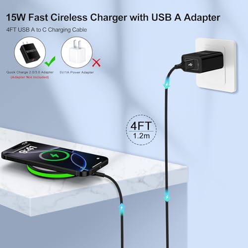 Samsung S22 Ultra Wireless Charging Stand – Fast 15 W Qi-Compatible Charger for Galaxy S25/S24/S23/S22, Google Pixel 9 Pro/8/7, i Phone 16/15/14 Series – Non-Slip Design with Smart LED Indicator and 4 FT USB-C Cable – Safe, Efficient, and Sleep-Friendly Charging Solution for All Qi-Enabled Devices